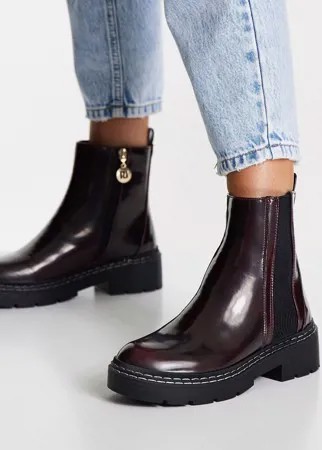 Бордовые ботинки на плоской толстой подошве со вставками River Island-Красный