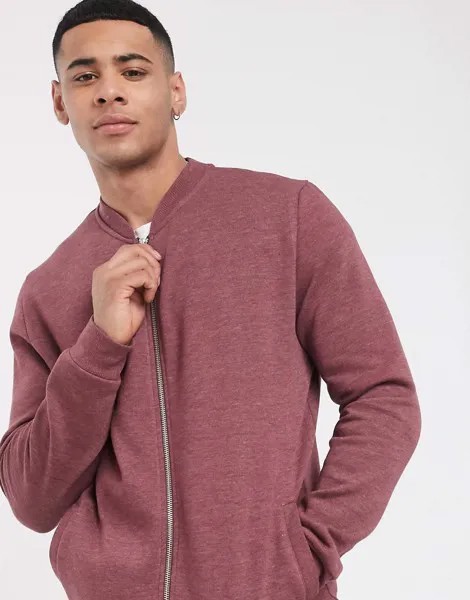 Бордовый бомбер из меланжевого трикотажа ASOS DESIGN-Красный