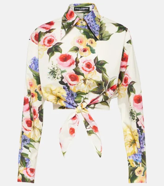 Укороченная рубашка из хлопкового поплина с цветочным принтом Dolce&Gabbana, мультиколор