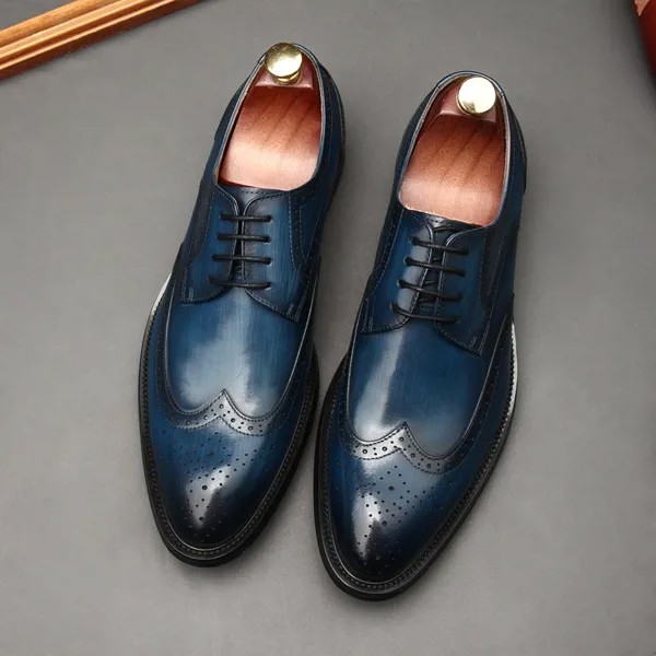 Мужские классические туфли из натуральной кожи, черные/винно-красные/коричневые/синие Формальные Свадебные Туфли-оксфорды, большие размеры, европейский размер 46