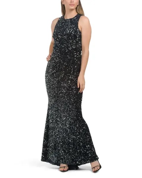 Бархатное платье без рукавов с пайетками Badgley Mischka, синий