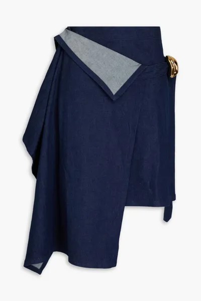Многослойная джинсовая мини-юбка с аппликациями Jw Anderson, темный деним