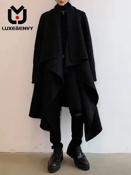 Мужское шерстяное пальто люкс & ENVY в стиле панк, черное асимметричное пальто с воротником-хомутом и платой