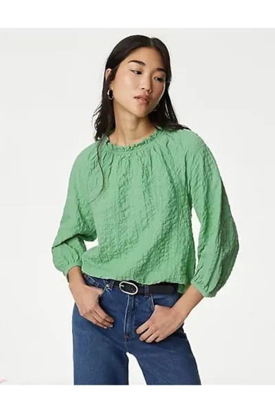 Рельефная блузка Marks & Spencer, зеленый