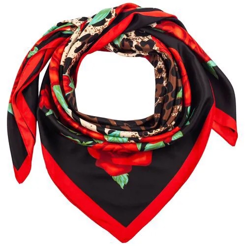 Шелковый платок на шею/Платок шелковый на голову/женский/Шейный шелковый платок/стильный/модный /21kdg85326-849a1vr черный,красный/Vittorio Richi/100% шелк/90x90