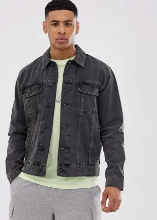 Черная выбеленная джинсовая куртка ASOS DESIGN-Черный