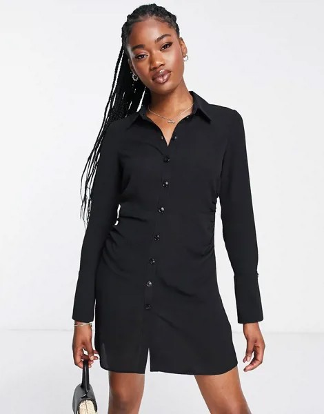 Черное приталенное платье-рубашка мини ASOS DESIGN-Черный