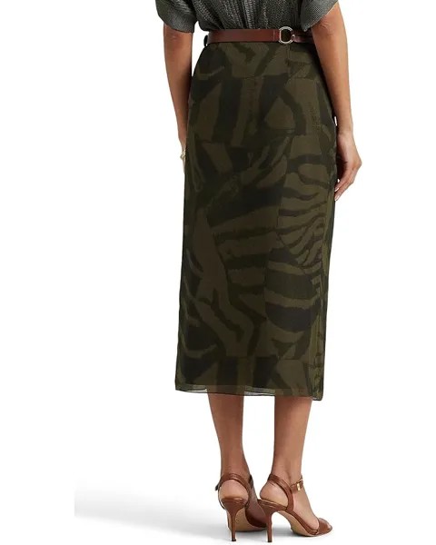 Юбка LAUREN Ralph Lauren Zebra-Print Crinkle Georgette Midi Skirt, цвет Olive Multi