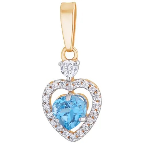 Подвеска золотая с топазом Swiss Blue и фианитами 