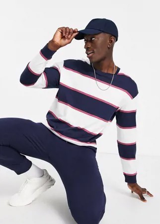 Oversized лонгслив в широкую темно-синюю и белую полоску Jack & Jones Originals-Белый