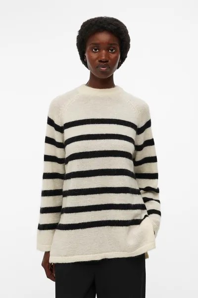 Полосатый свитер из мохера и шерсти Object, черный