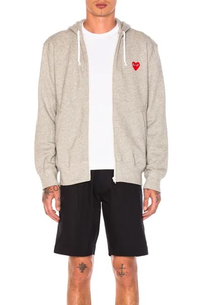 Худи Comme des Garçons Red Emblem Zip Cotton, серый