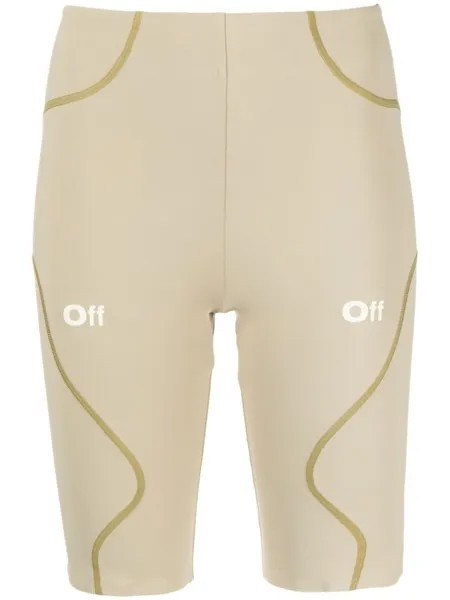 Off-White облегающие шорты с логотипом, зеленый