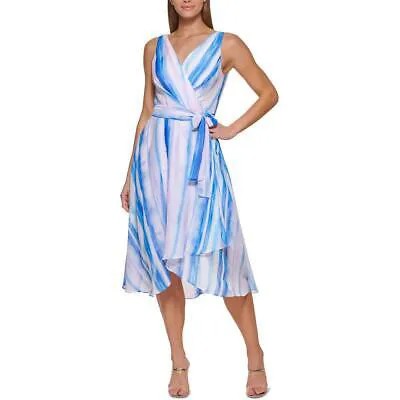 DKNY Женское синее летнее платье с запахом чайной длины с искусственным запахом 16 BHFO 9069
