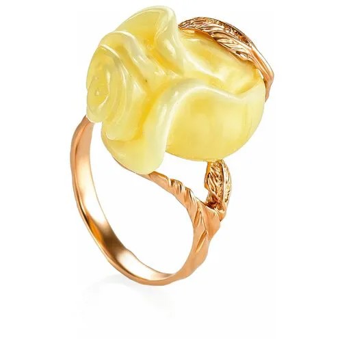Amberholl Оригинальное кольцо «Роза» из золота и натурального медового янтаря