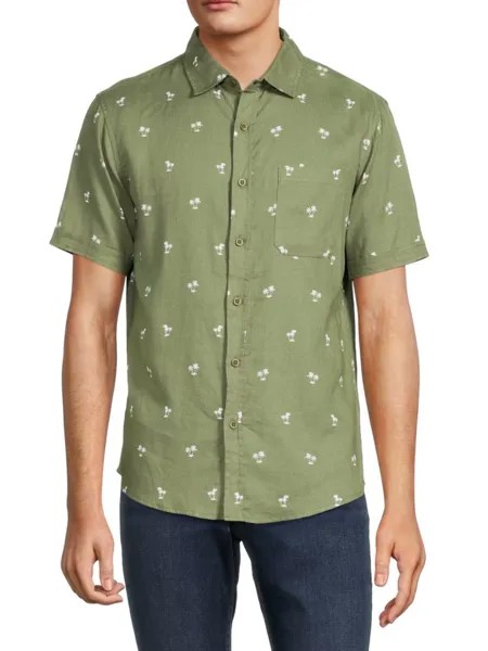 Рубашка на пуговицах с принтом пальм из смесового льна Saks Fifth Avenue, цвет Crocodile