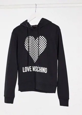 Черное худи с принтом в виде сердца и шахматным узором Love Moschino-Черный цвет