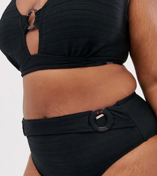 Черные фактурные плавки бикини с завышенной талией Figleaves Curve-Черный цвет