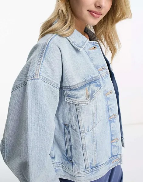 Синяя джинсовая куртка оверсайз Pull&Bear