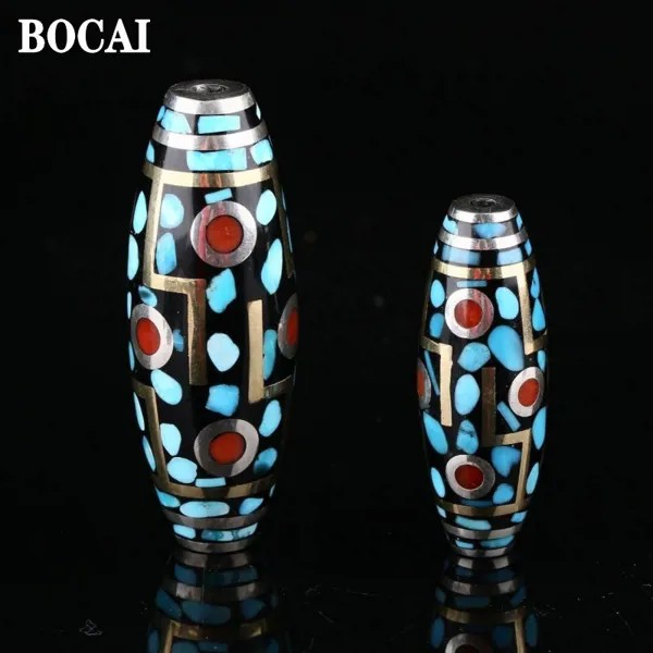 Новый однотонный кулон BOCAI из чистого серебра S925 пробы, инкрустированный вручную, бирюзовый, с 9 глазами, Модный кулон для мужчин и женщин на удачу