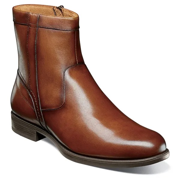 Мужские ботинки Midtown среднего размера/ширины с простым носком и молнией Florsheim, цвет cognac leather