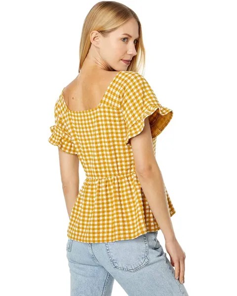 Топ Madewell Gingham Knit Ruffle-Hem Top, цвет Antique Gold