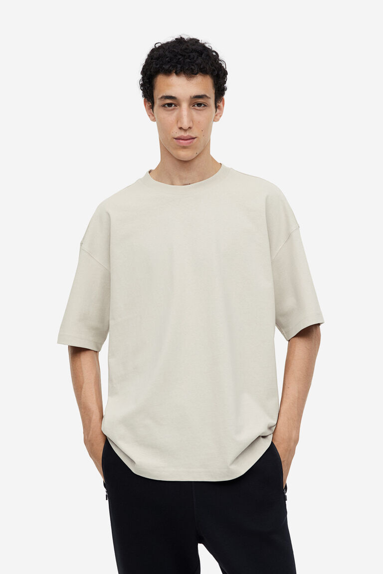 Хлопковая футболка оверсайз H&M, бежевый