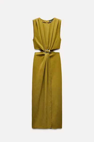 Платье Zara Cut-out With Buckle, оливковый