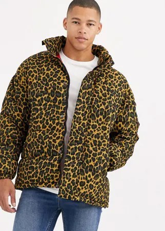 Дутая куртка с леопардовым принтом и скрытым капюшоном золотистого цвета Schott - Nebraska-Золотой