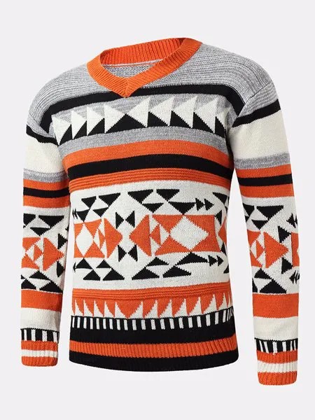 Мужские свитера-пуловеры в стиле пэчворк Geo Шаблон с цветными блоками Knit Street