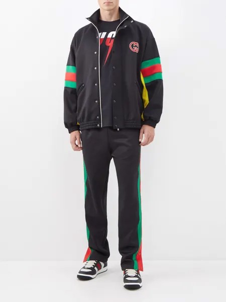 Спортивная куртка с высоким воротником и полосками web Gucci, черный