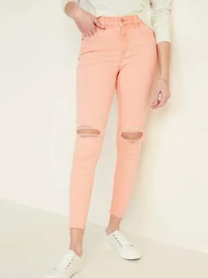 Старые темно-синие персиково-розовые потертые джинсы скинни Rockstar с высокой талией, размер 16