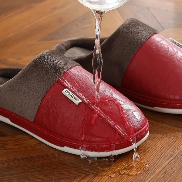 Водонепроницаемая домашняя обувь Плюшевые крытые домашние тапочки Зима Теплый PU Кожа