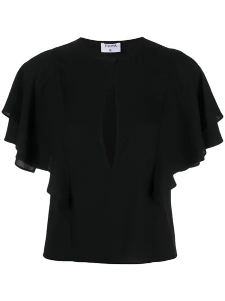 Filippa K блузка с оборками на рукавах и вырезом, черный