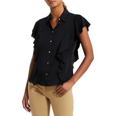 Женская черная шелковая блузка с воротником на пуговицах Theory P BHFO 8385