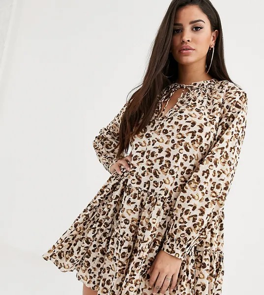 Платье-трапеция мини с леопардовым принтом ASOS DESIGN Petite-Мульти