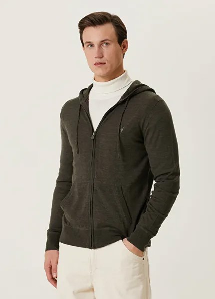 Трикотажный кардиган цвета хаки с капюшоном mode merino AllSaints