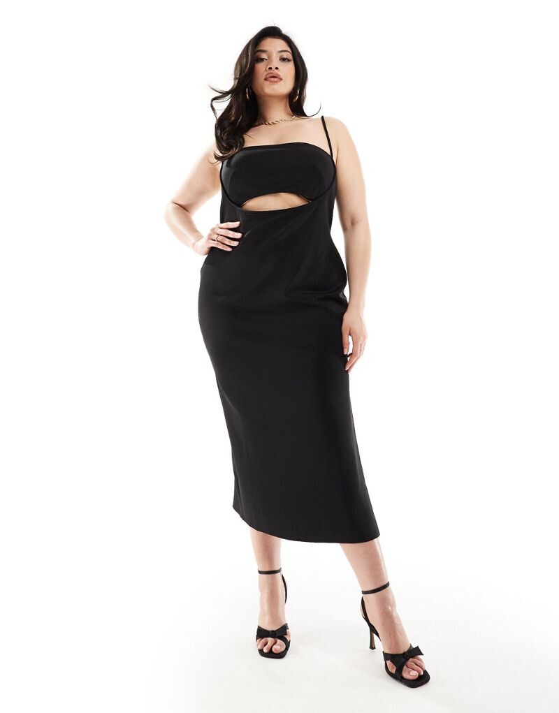 Черное платье миди с аквалангом и окантовкой ASOS DESIGN Curve