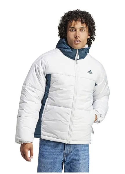 Бело-синее мужское пальто с капюшоном Adidas