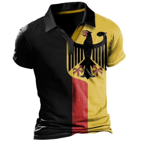 Мужская повседневная футболка с принтом немецкого орла и лацканами