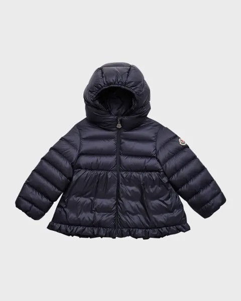 Пальто трапециевидного силуэта с рюшами Odile для девочек, размер 12M-3 Moncler, цвет 51-778 Navy