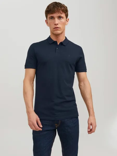 Поло Jack & Jones Einfarbiges Polo Hemd Pique T Shirt mit Kragen JJEBASIC, темно-синий