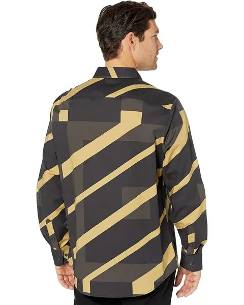 Рубашка Perry Ellis Long Sleeve Stretch Abstract Geometric Shirt, цвет Black Sand