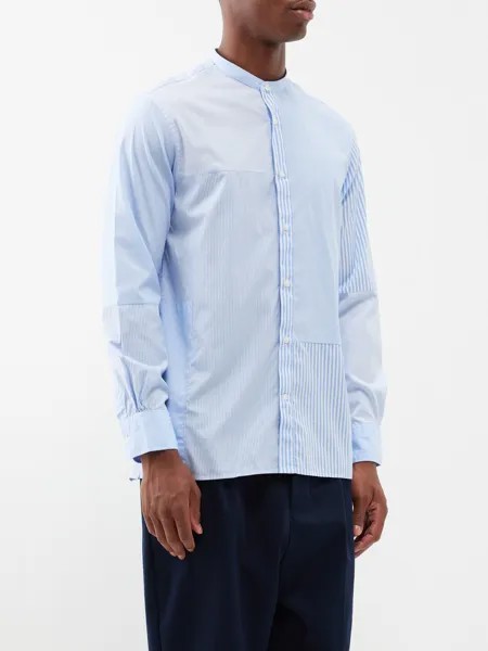 Полосатая хлопковая рубашка в стиле пэчворк с воротником-стойкой gaston Officine Générale, синий