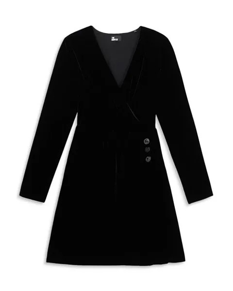 Бархатное мини-платье с искусственным запахом The Kooples, цвет Black