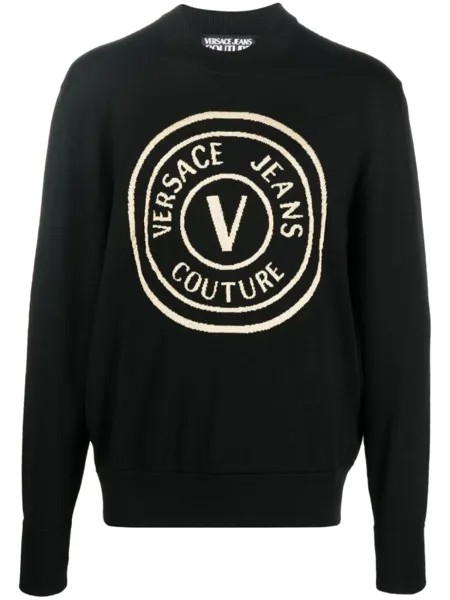 Versace Jeans Couture шерстяной джемпер с логотипом, черный