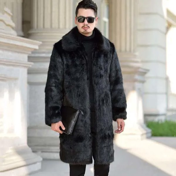Плотное теплое пальто, новинка осень-зима, мужское пальто из искусственного меха, длинное мужское теплое пальто из искусственной норки с хлопком