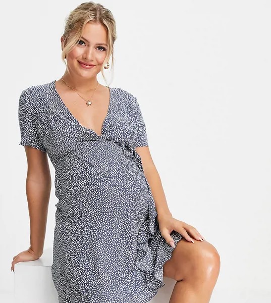 Голубое платье с запахом и завязкой Missguided Maternity-Серый