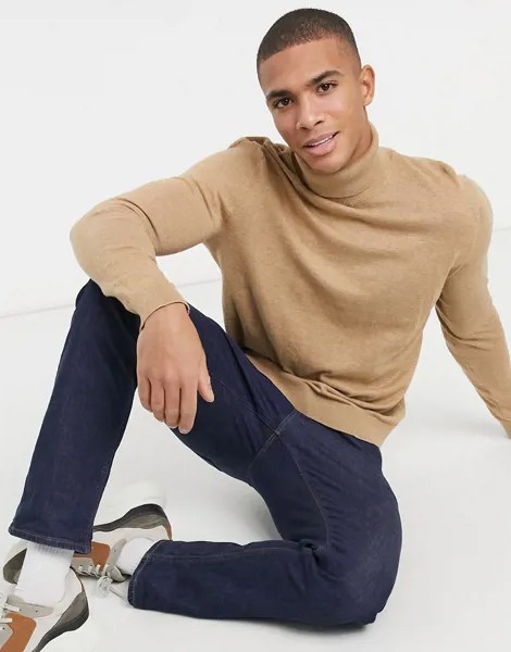 Бежевая водолазка с длинными рукавами Topman-Коричневый цвет