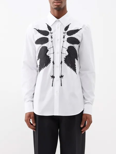 Рубашка из хлопкового поплина с вышивкой крапивы Alexander McQueen, белый